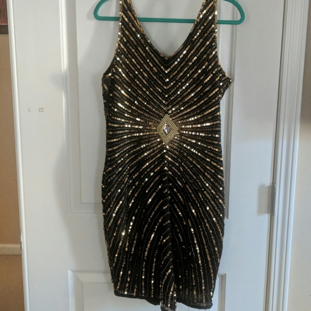 Black Gold and Bronze sequened dress
